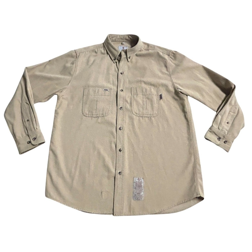 Tyndale FR Shirt Men's Beige Flame Resistant Made USA Button Down Pockets Large